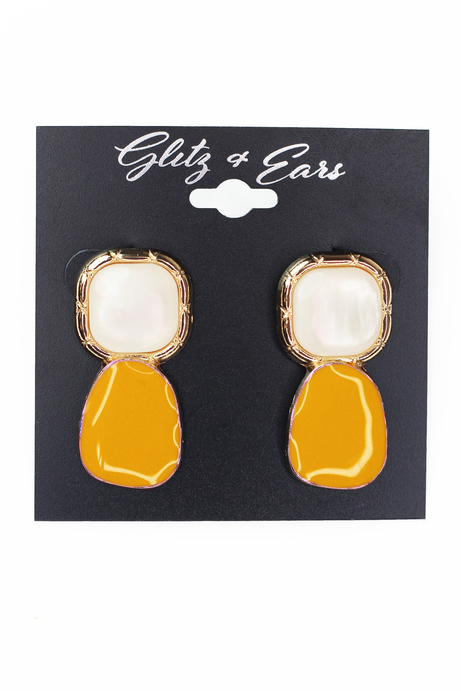 Metal Trimmed Square & Oval Dangling Earrings