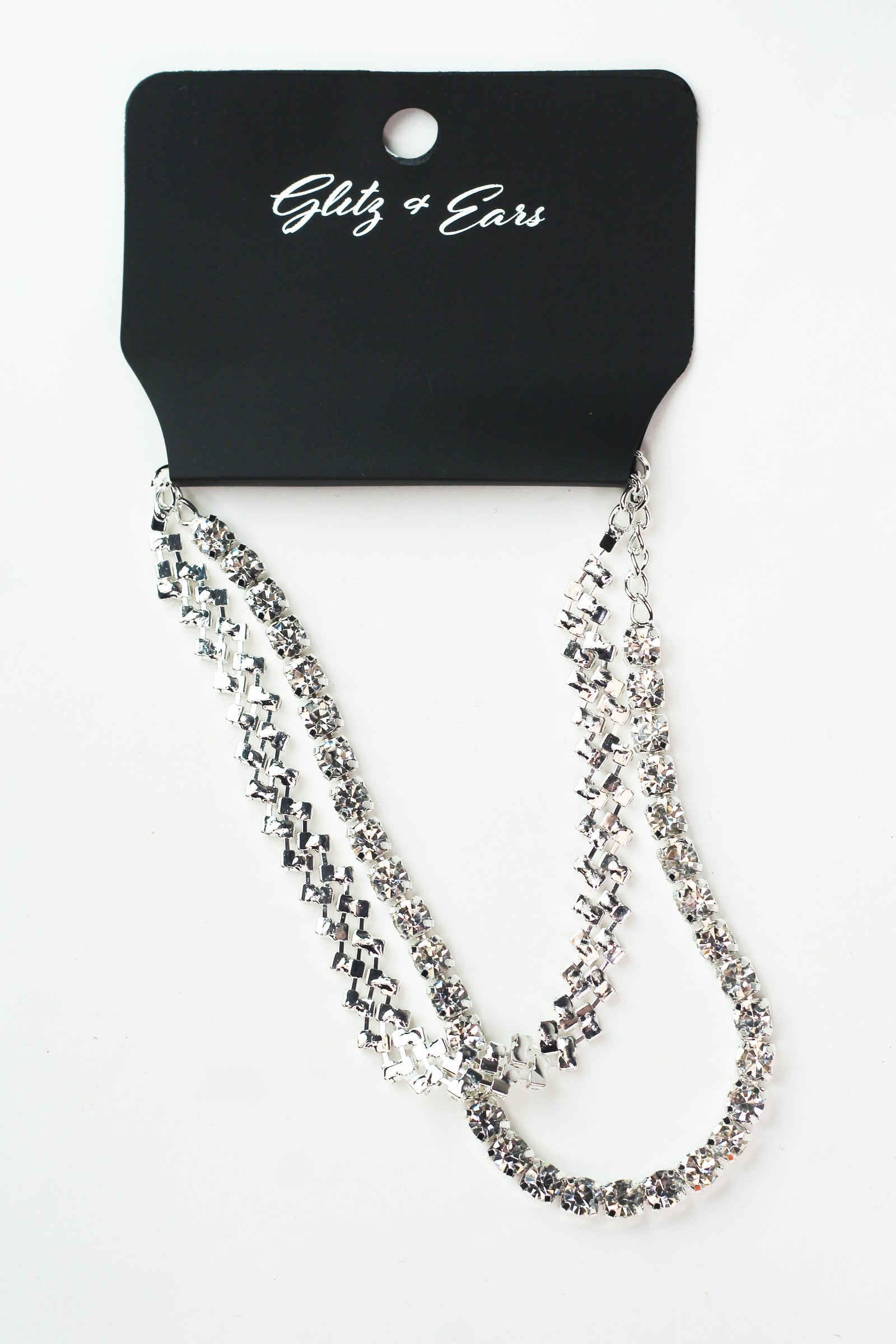Tennis & Diagonal Rhinestone 2 Chains Anklet