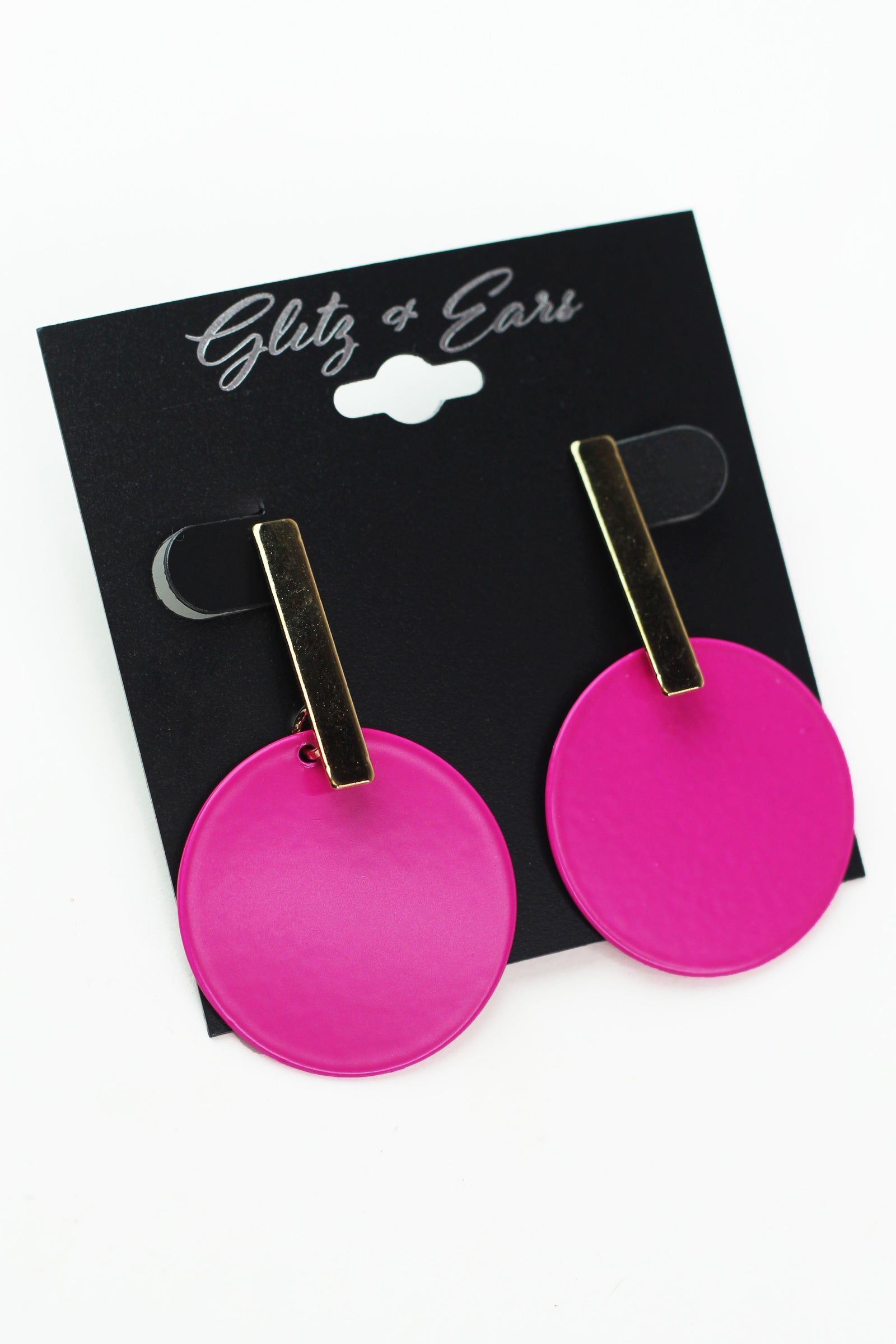 Metal Rectangle & Dangling Circle Earrings