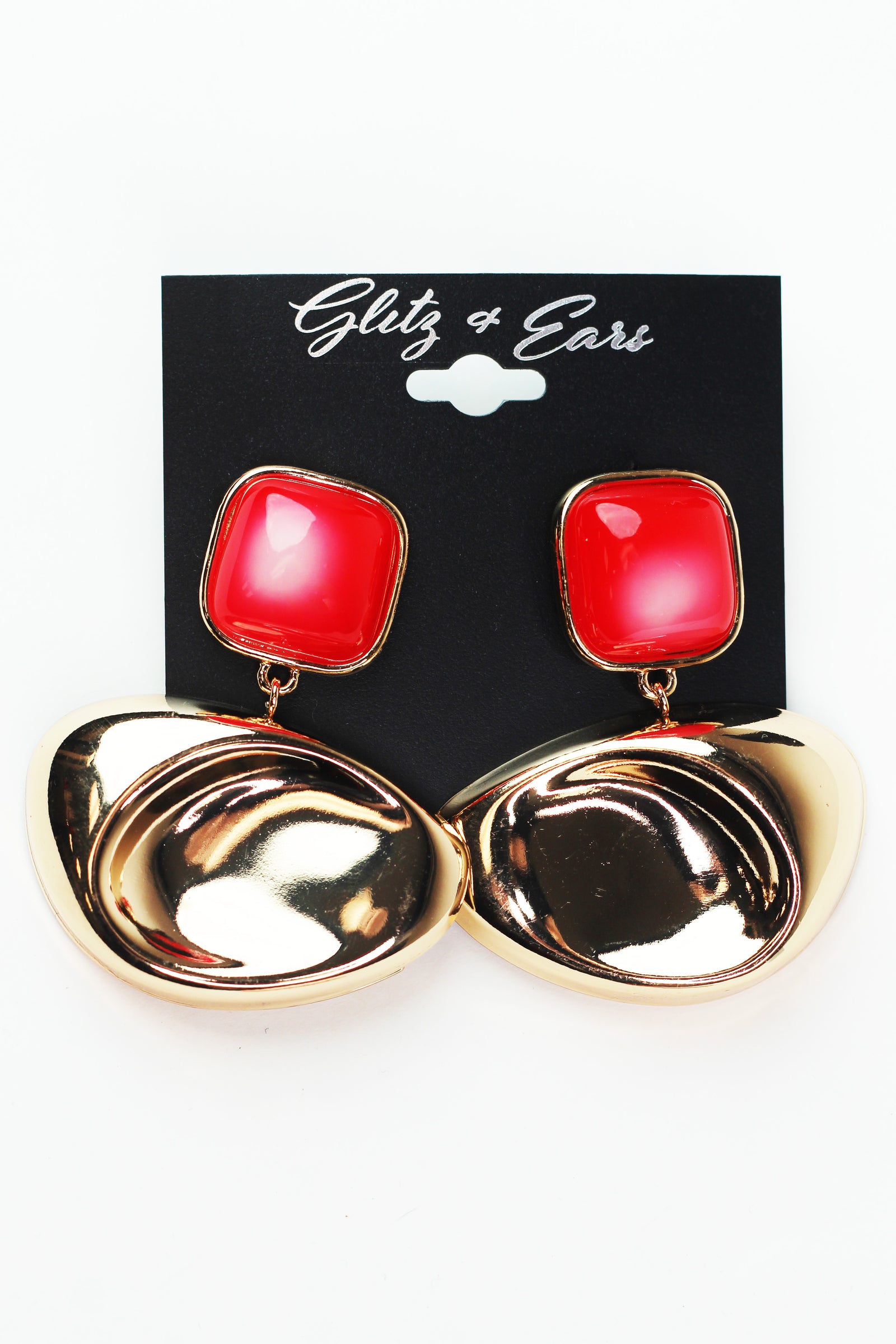 Square Stone & Dangling Abstract Shape Earrings