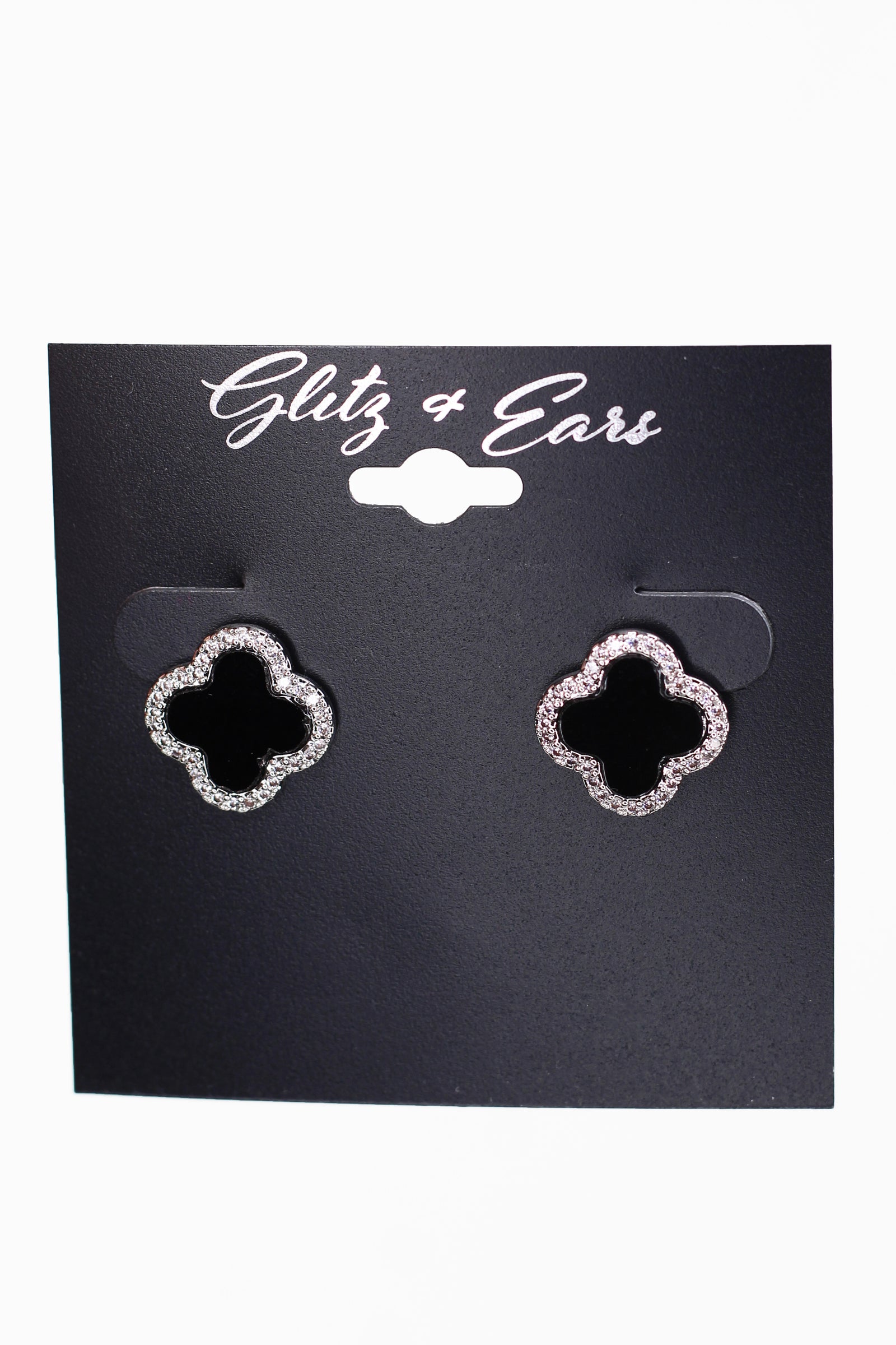Pave Trimmed Clover Stud Earrings