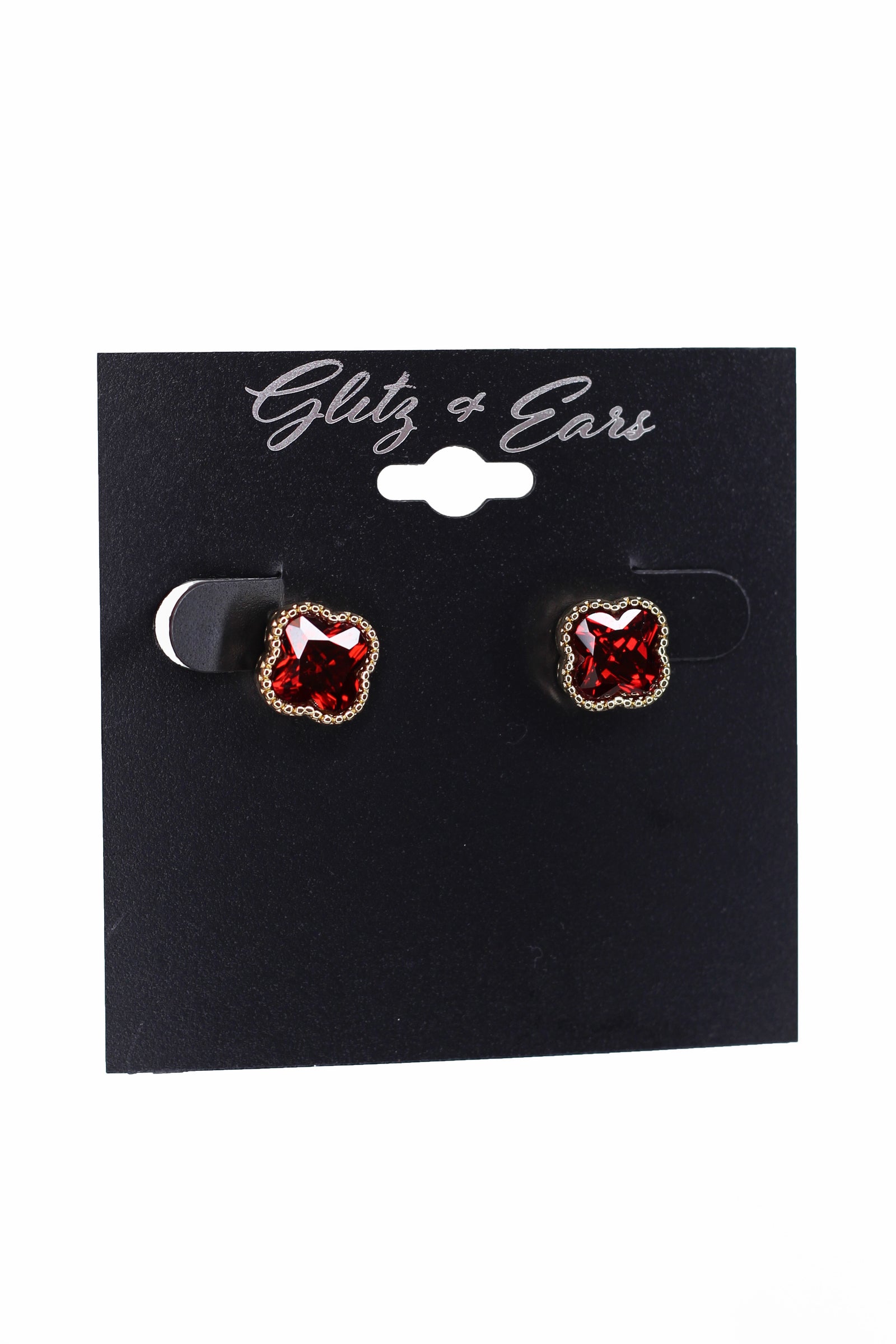 Small Metal Trimmed Stone Clover Stud Earrings