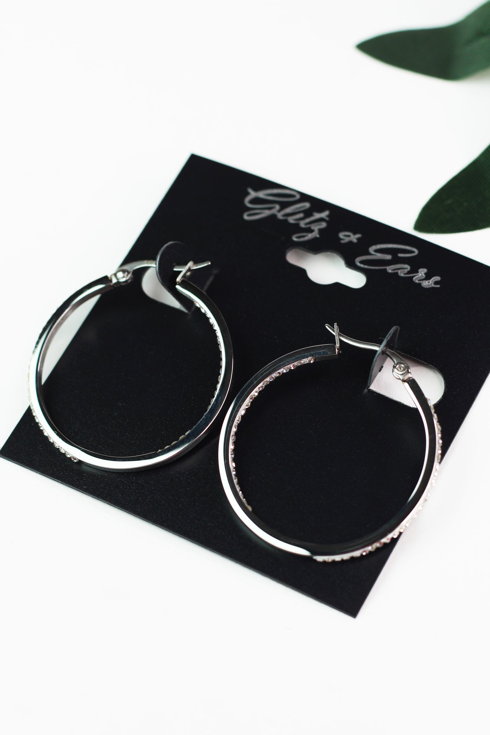 Small Thin Pave In & Out Hoop Earrings