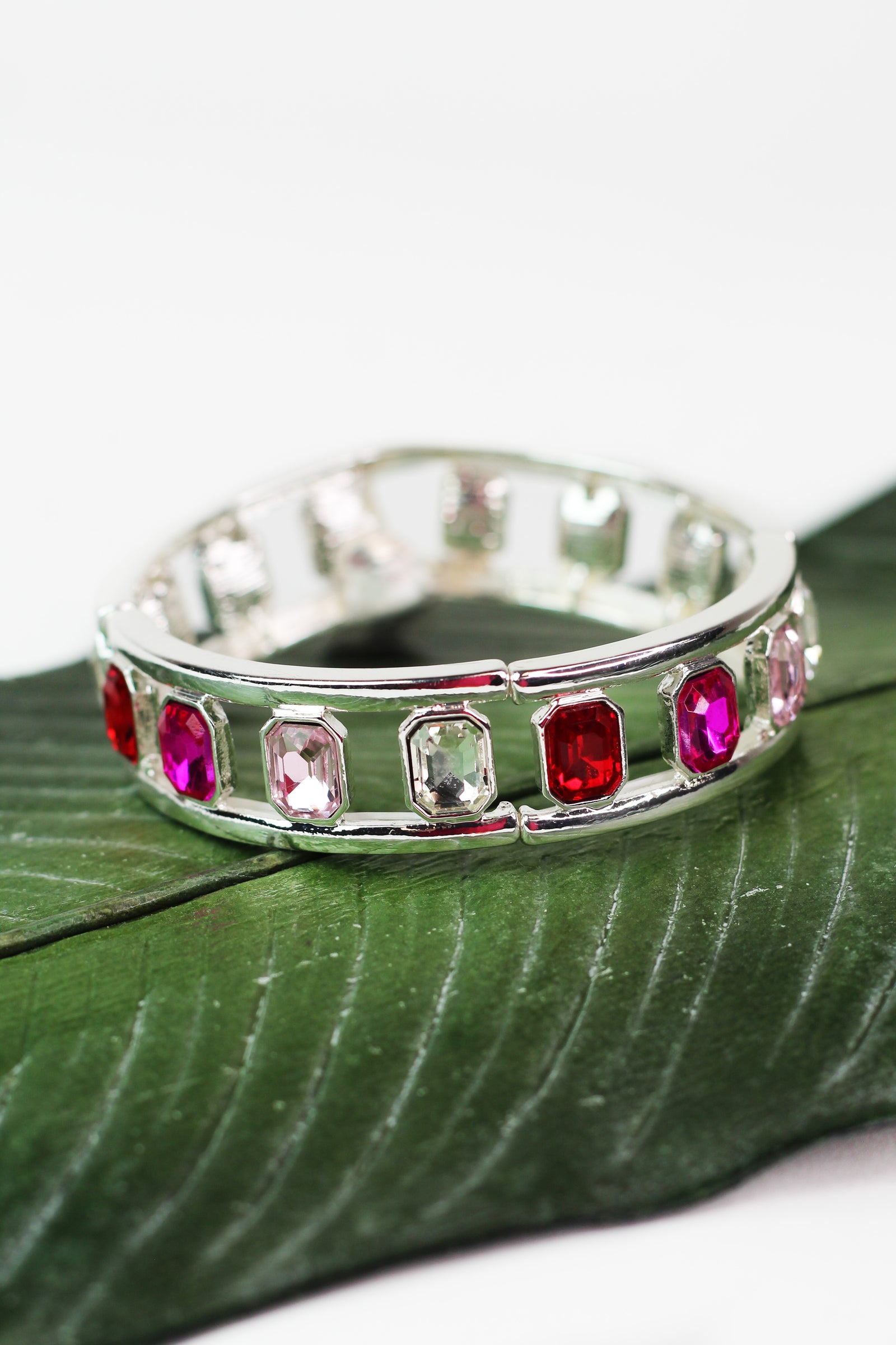 Multicolor Spaced Emerald Stones Stretch Bracelet