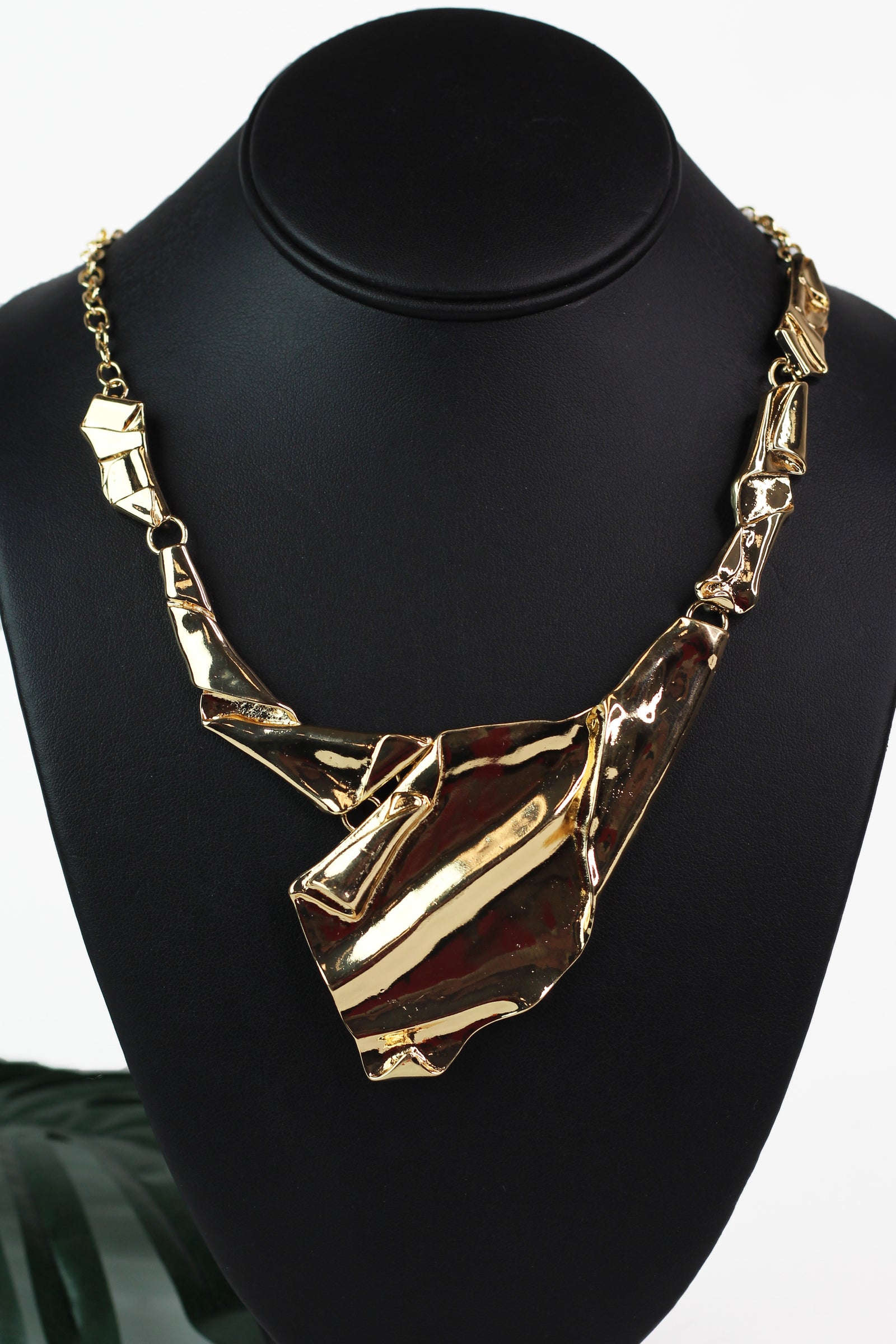 Bold Metal Abstract Crinkled Texture Necklace