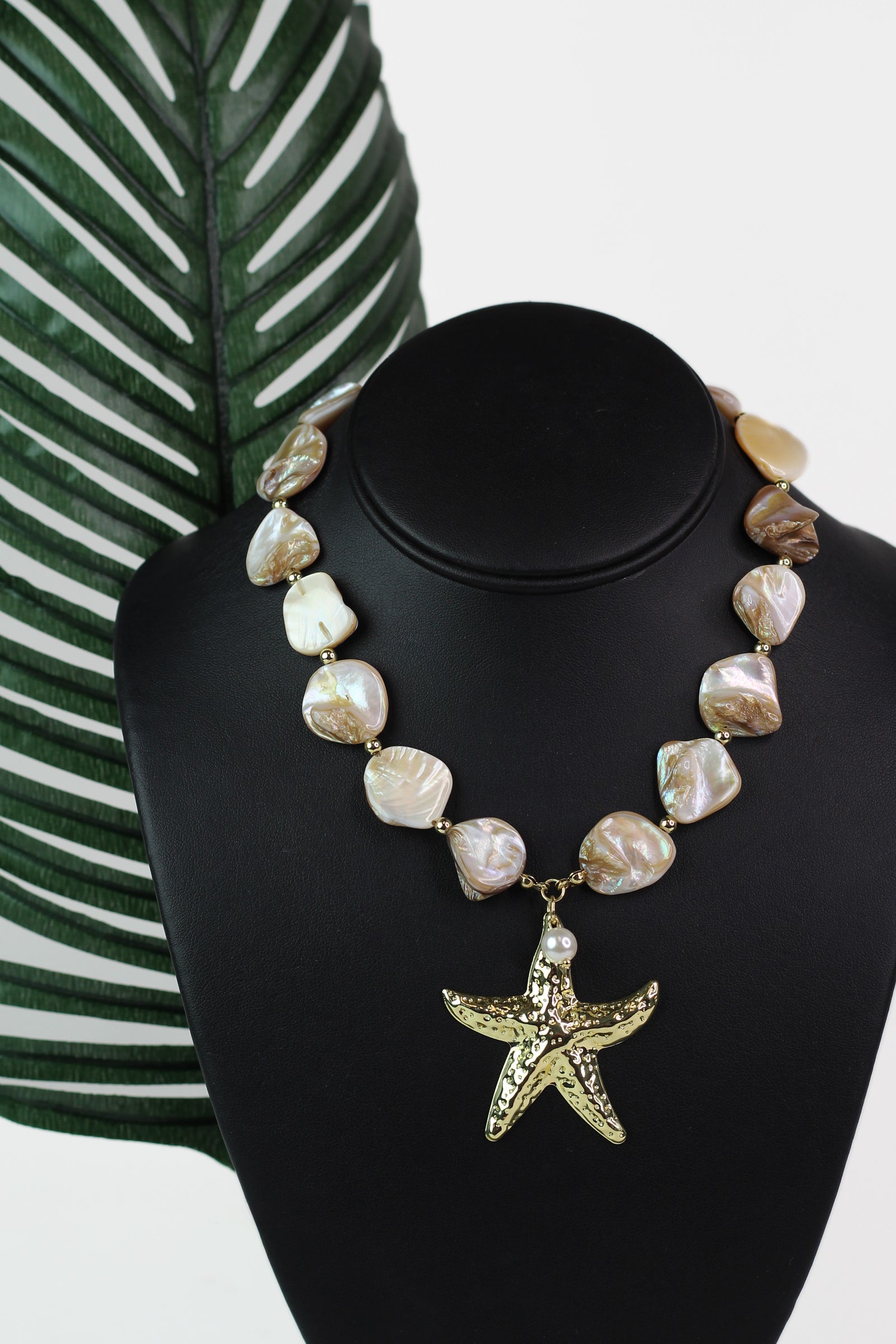 Freshwater Pearls & Hammered Starfish Necklace