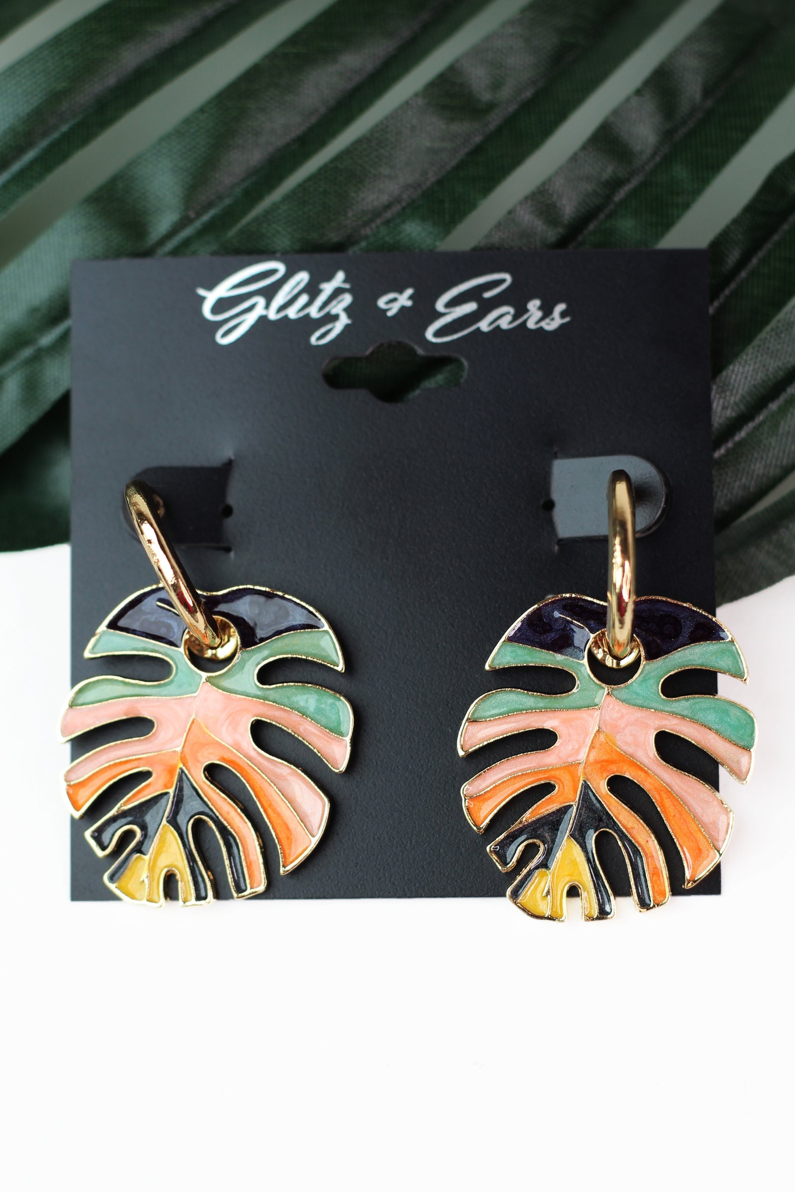 Multicolor Monstera Leaf Dangling Earrings