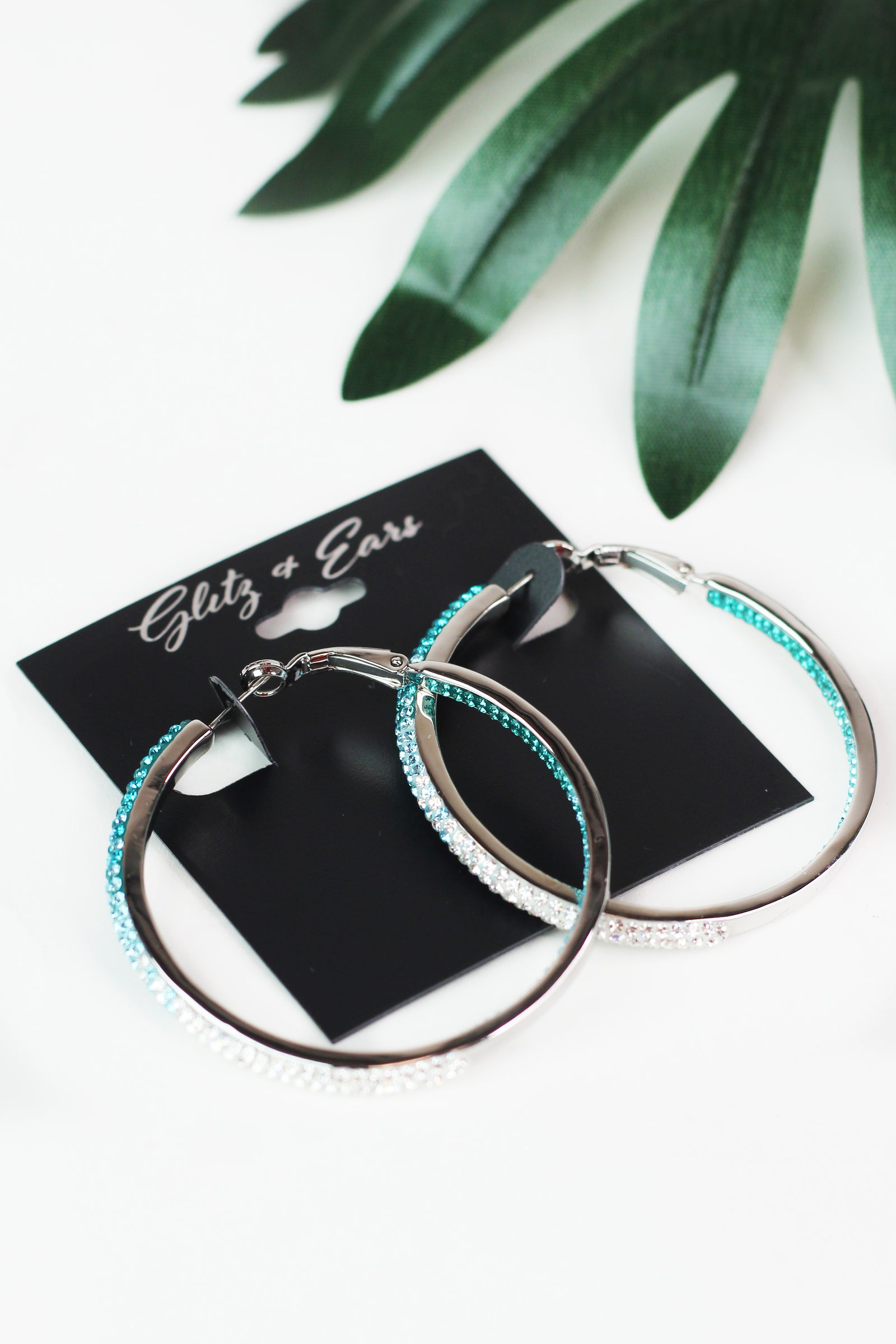 Faded Rhinestone Large Lever Back Hoop