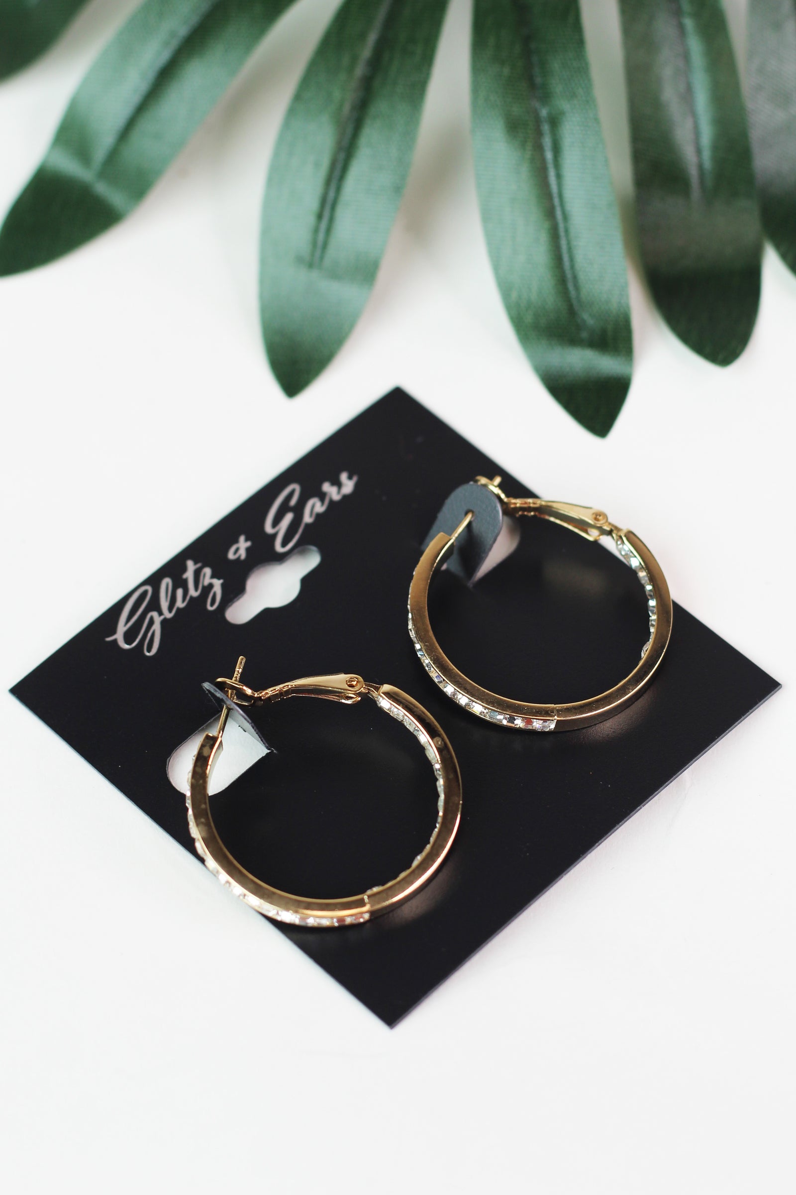 Small Rhinestone In & Out Lever Back Hoop Earrings