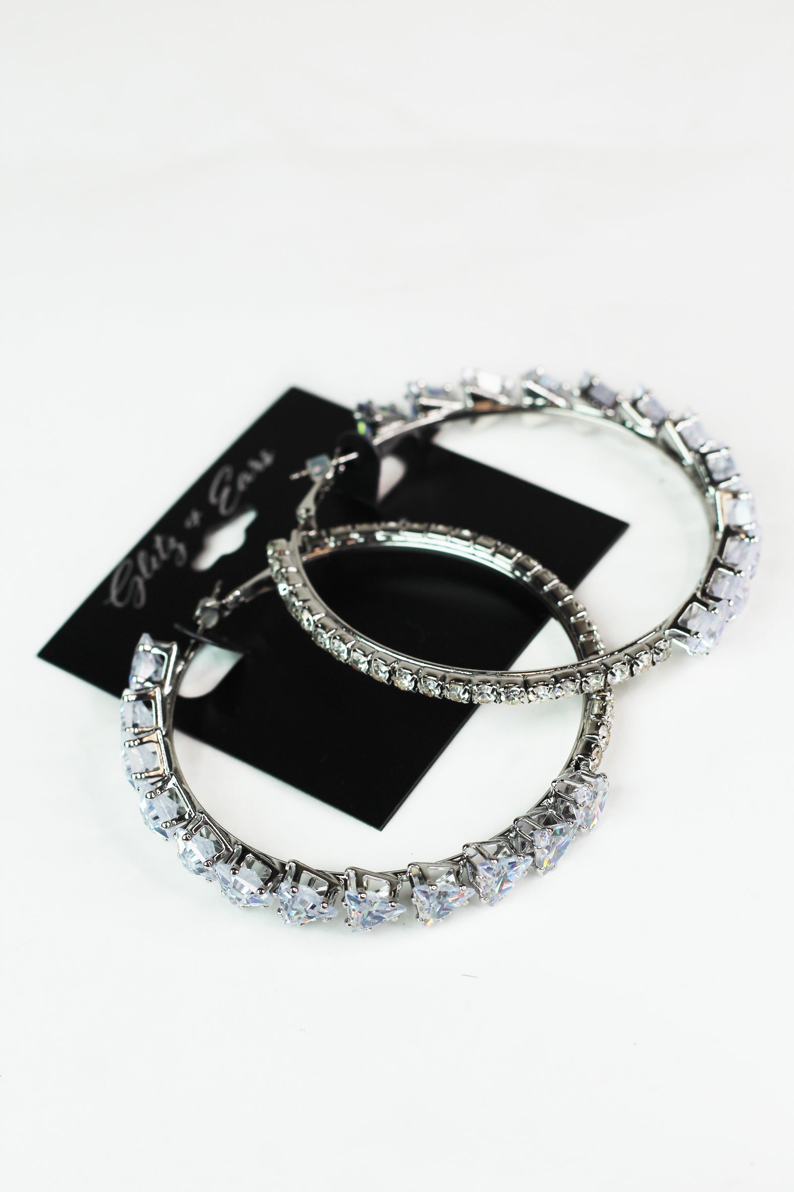 XL Set-In Triangles & Round Rhinestone Lever Back Hoops