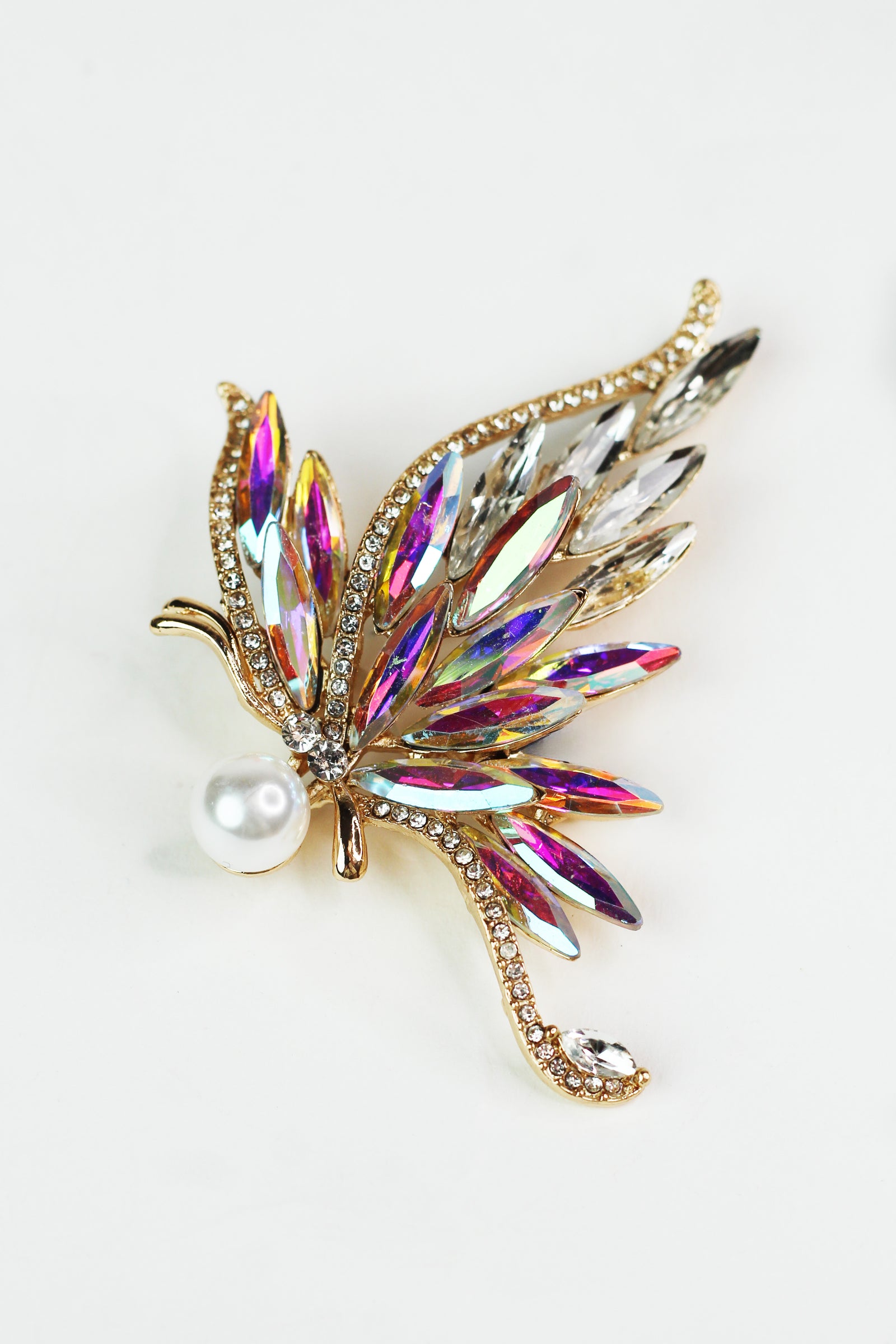 Marquis & Rhinestone Insect w/ Pearl Head Brooch
