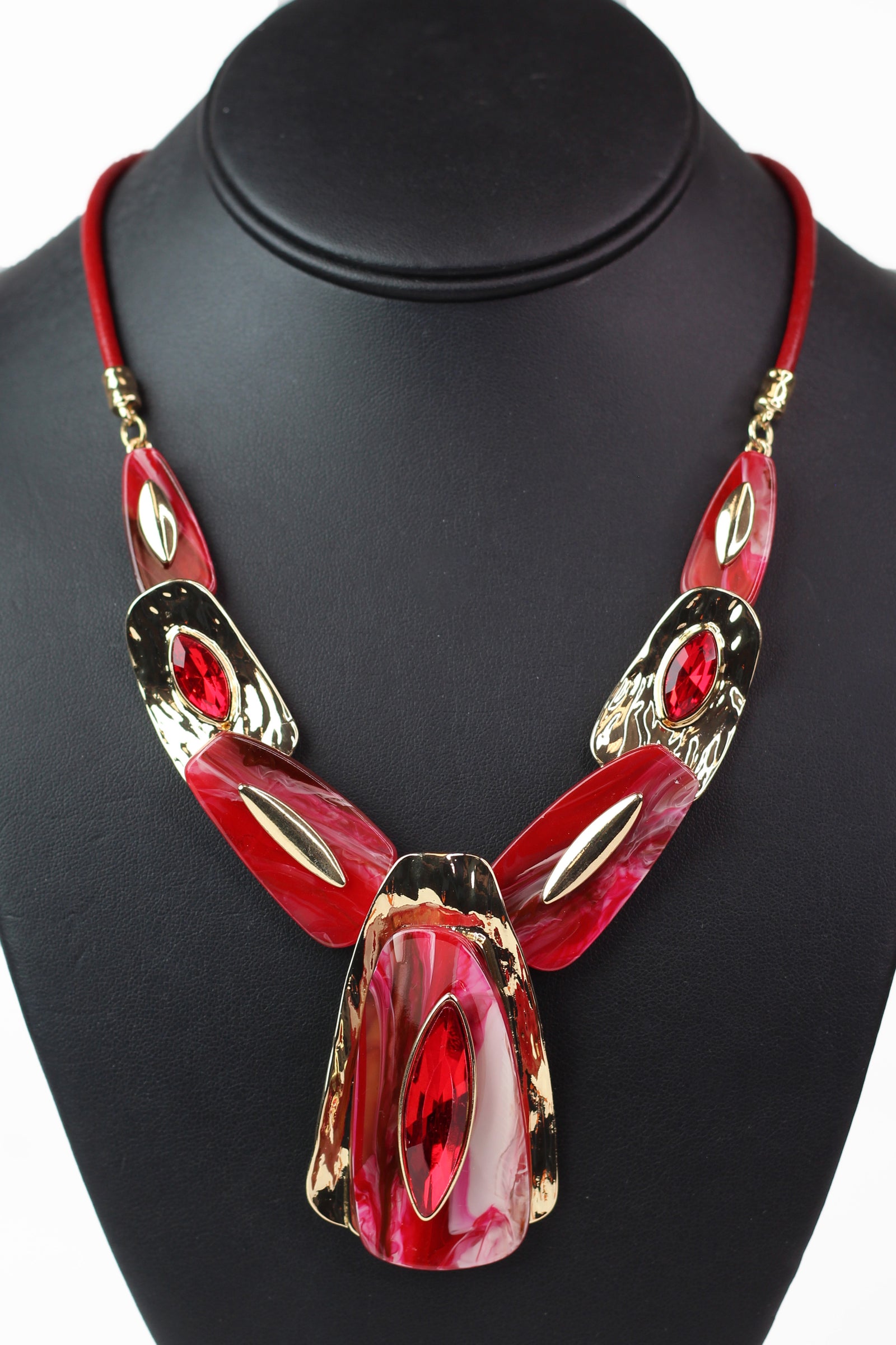 Metal & Epoxy Rectangles Statement Necklace w/ Gemstone Accents