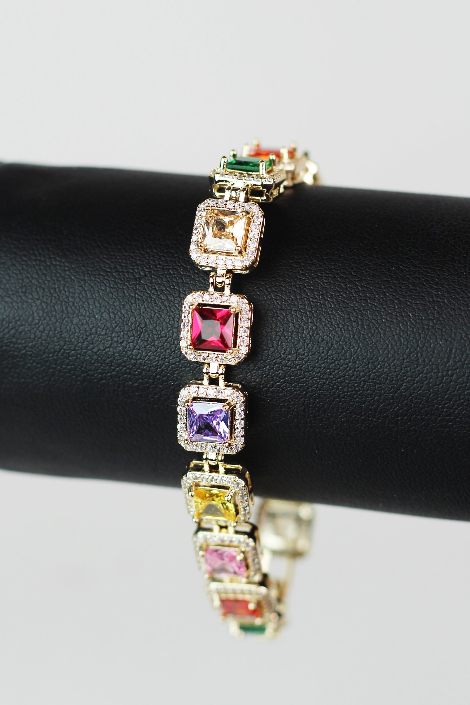 Pave Trimmed Medium Square Stones Tennis Bracelet