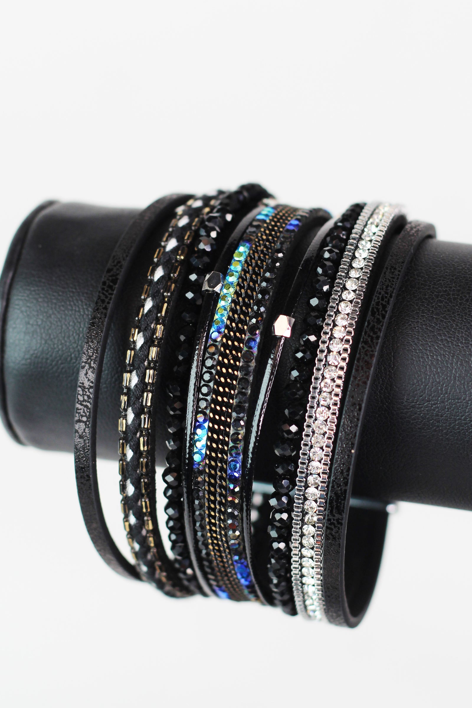Wide Stones Beads Rope & Strips Magnetic Bracelet