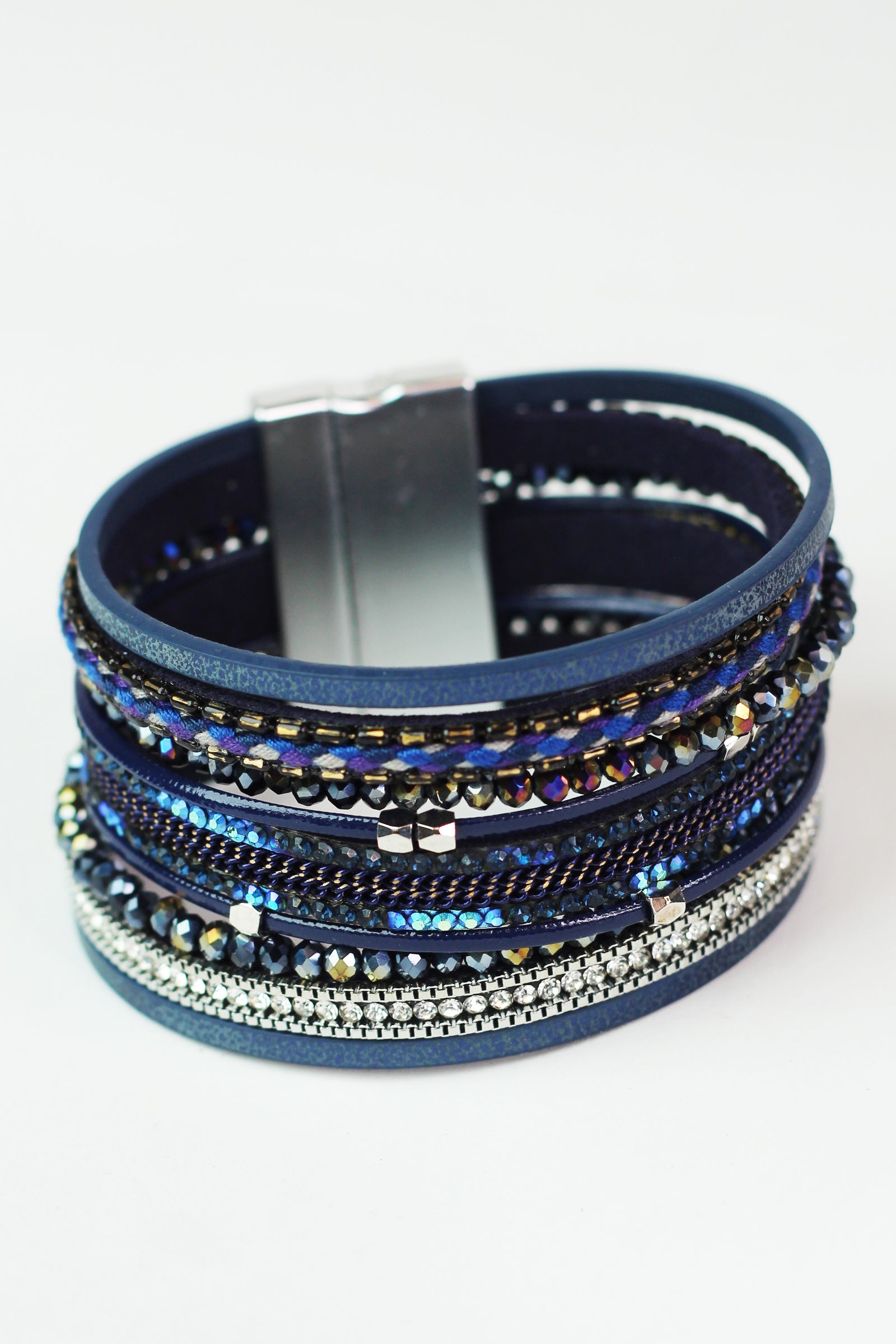 Wide Stones Beads Rope & Strips Magnetic Bracelet