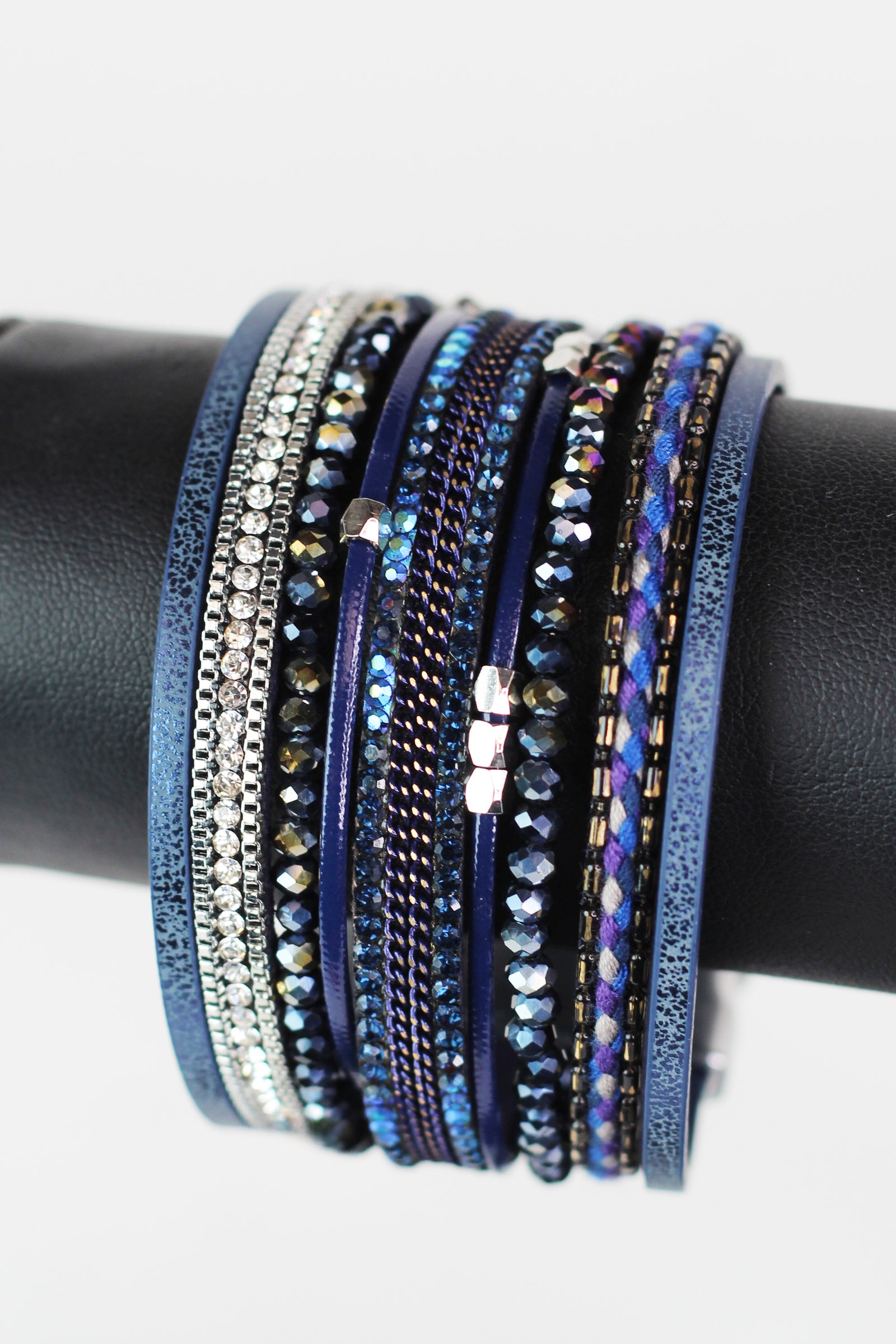 Wide Stones Beads Rope & Strips Magnetic Bracelet