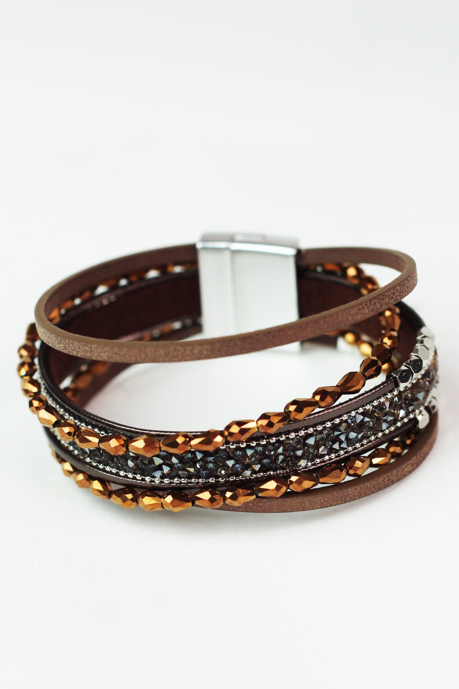 Barrel Beads Strips & Stones Magnetic Bracelet