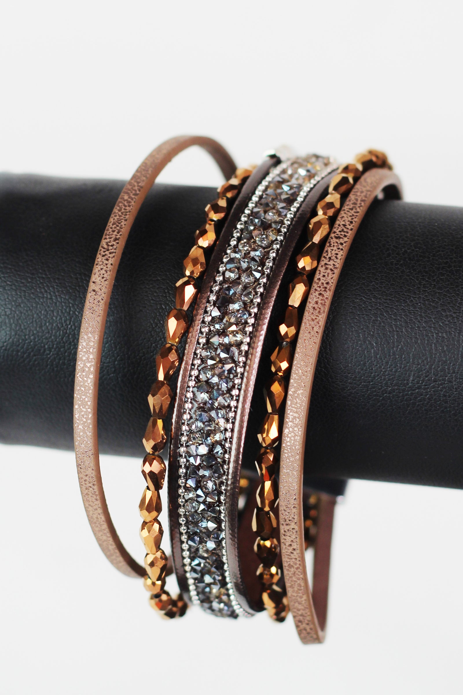 Barrel Beads Strips & Stones Magnetic Bracelet