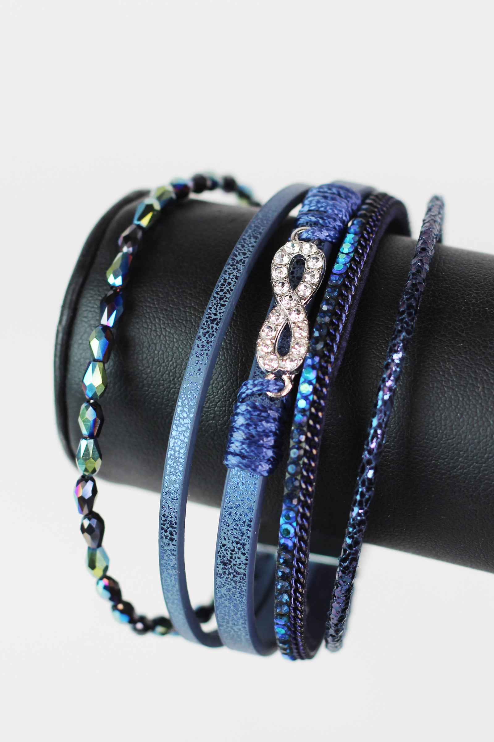 Thin Barrel Beads Stones Strips & Pave Infinity Magnetic Bracelet