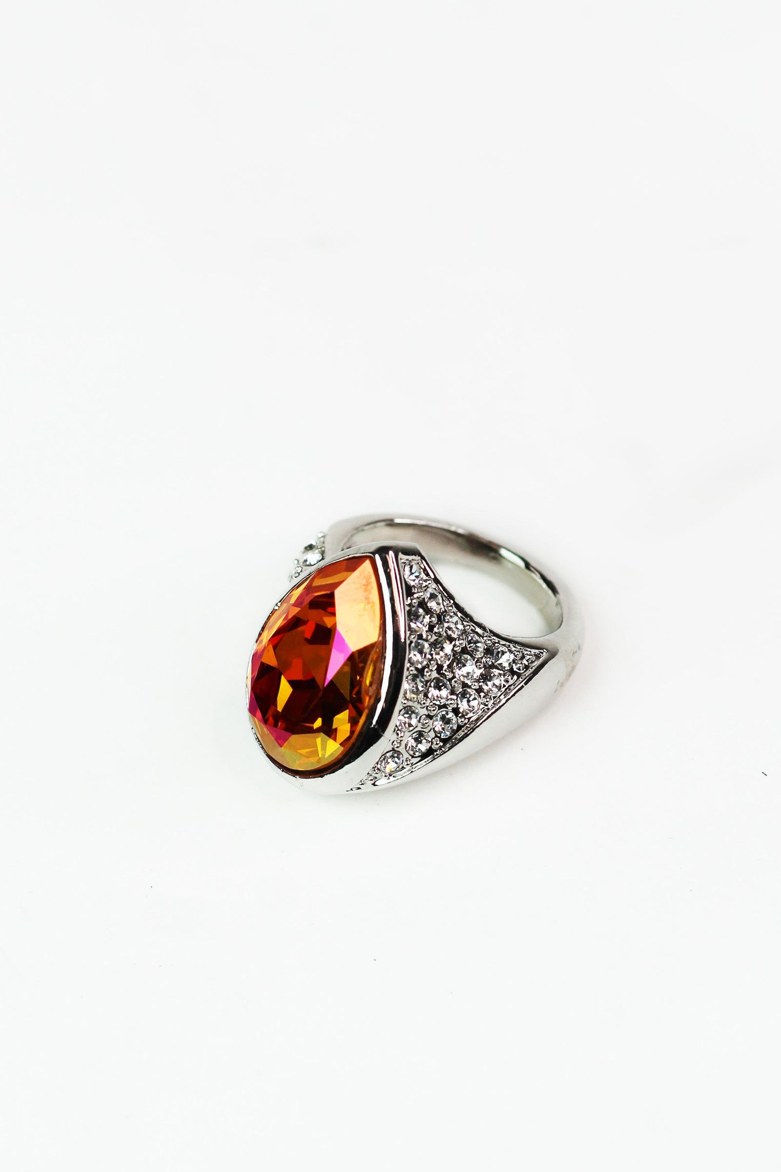 Teardrop Stone & Side Rhinestones Ring