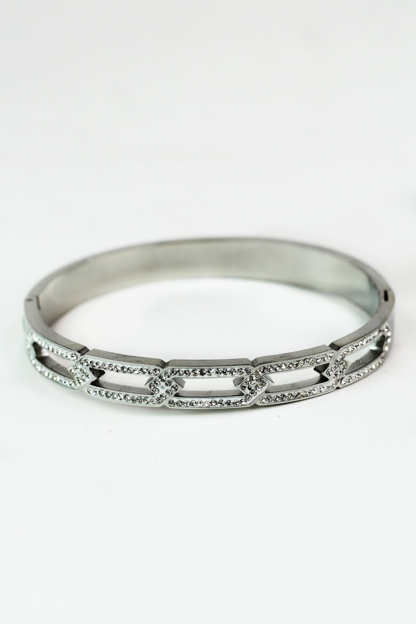 5 Open Pave Links Metal Bangle Bracelet