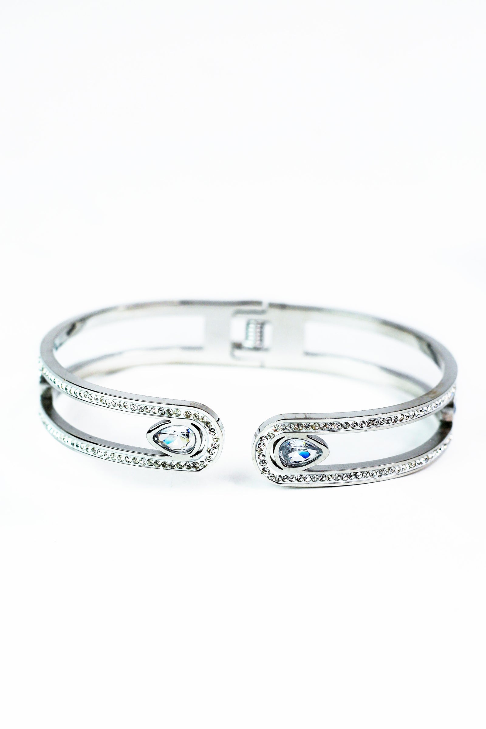 Open Pave Curves & Teardrops Metal Bangle