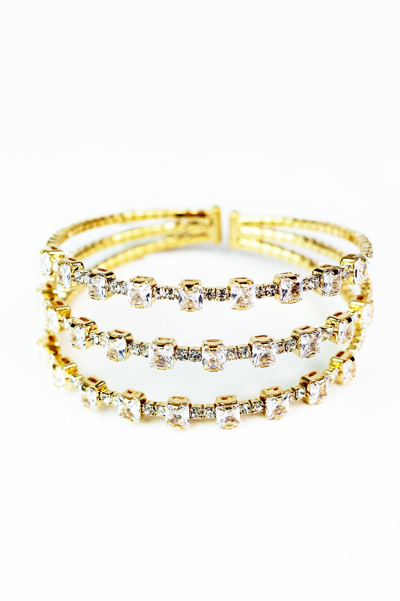 Lg & Sm Square Stones Spaced 3 Row Cuff