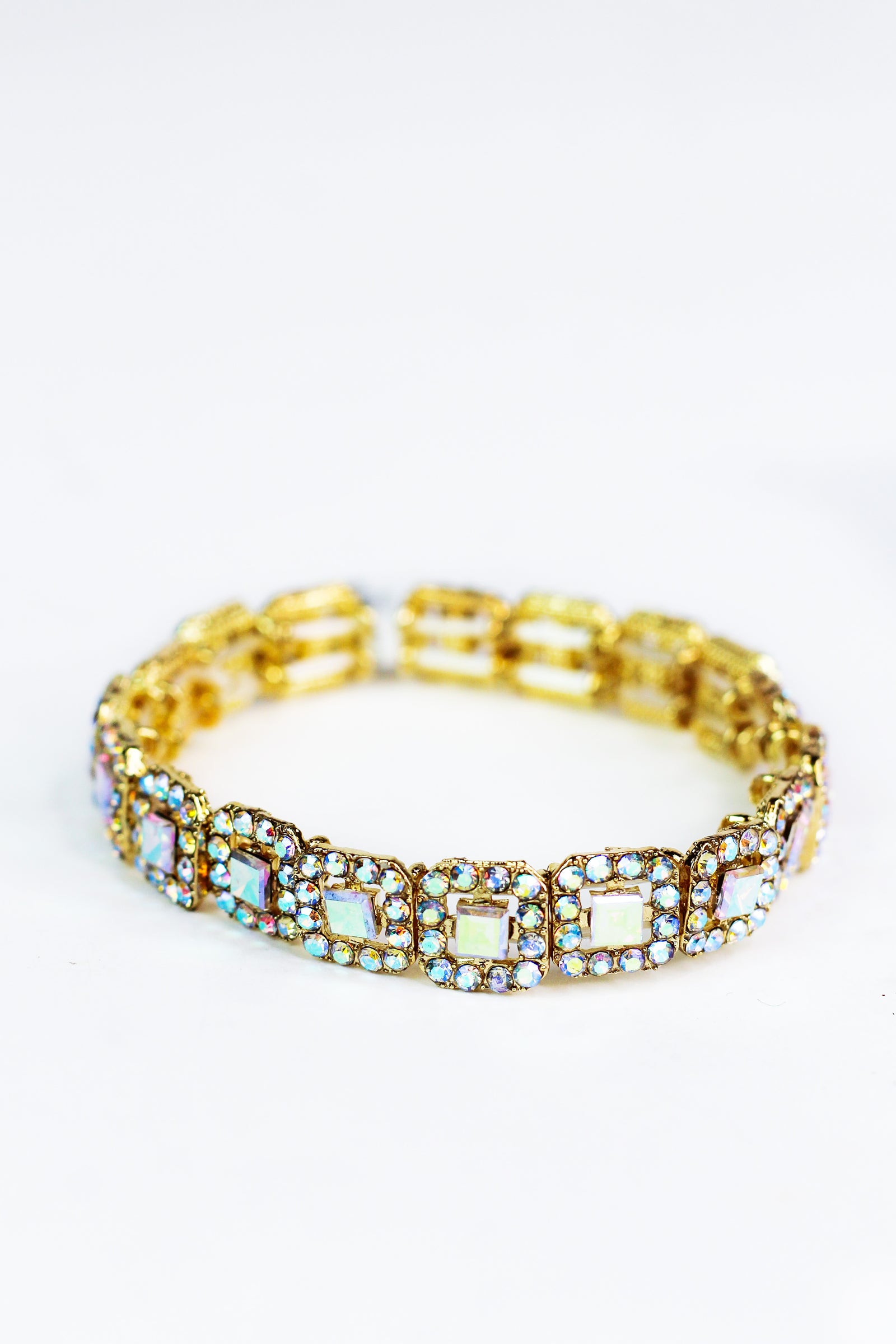 Rhinestone Trimmed Squares Stretch Bracelet