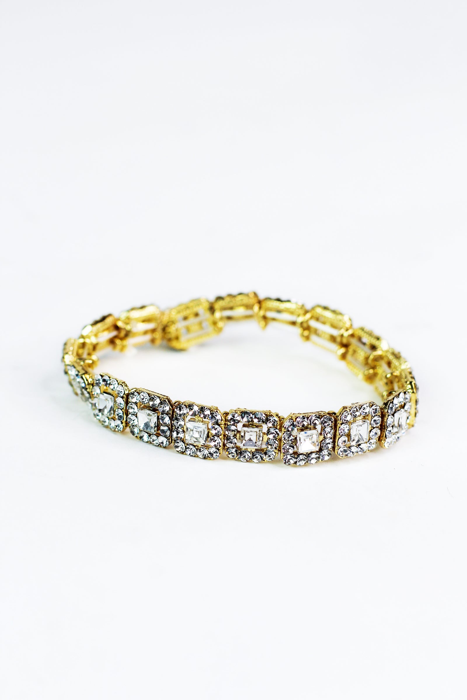 Rhinestone Trimmed Squares Stretch Bracelet
