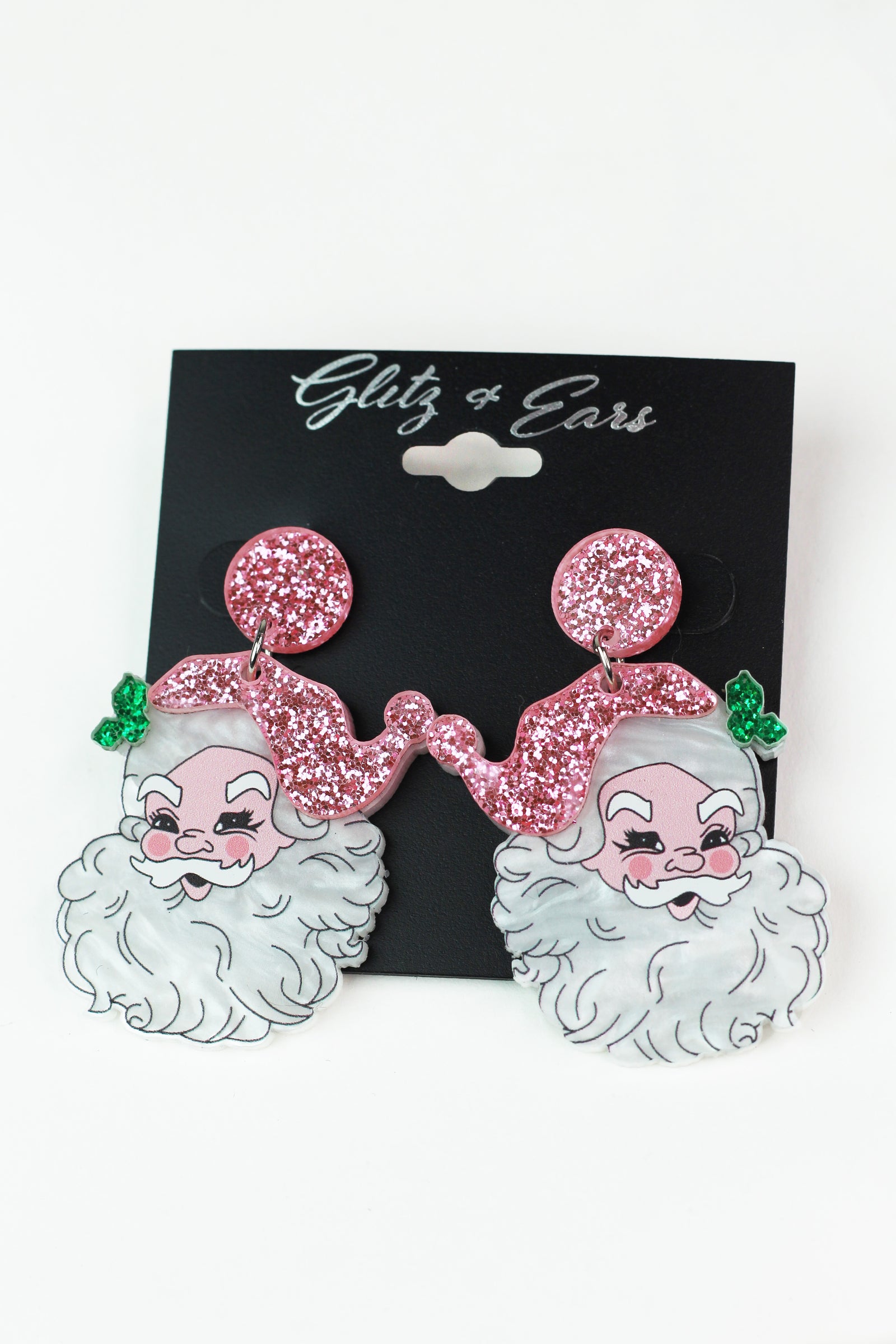 Acrylic & Glitter Santa Face Earrings
