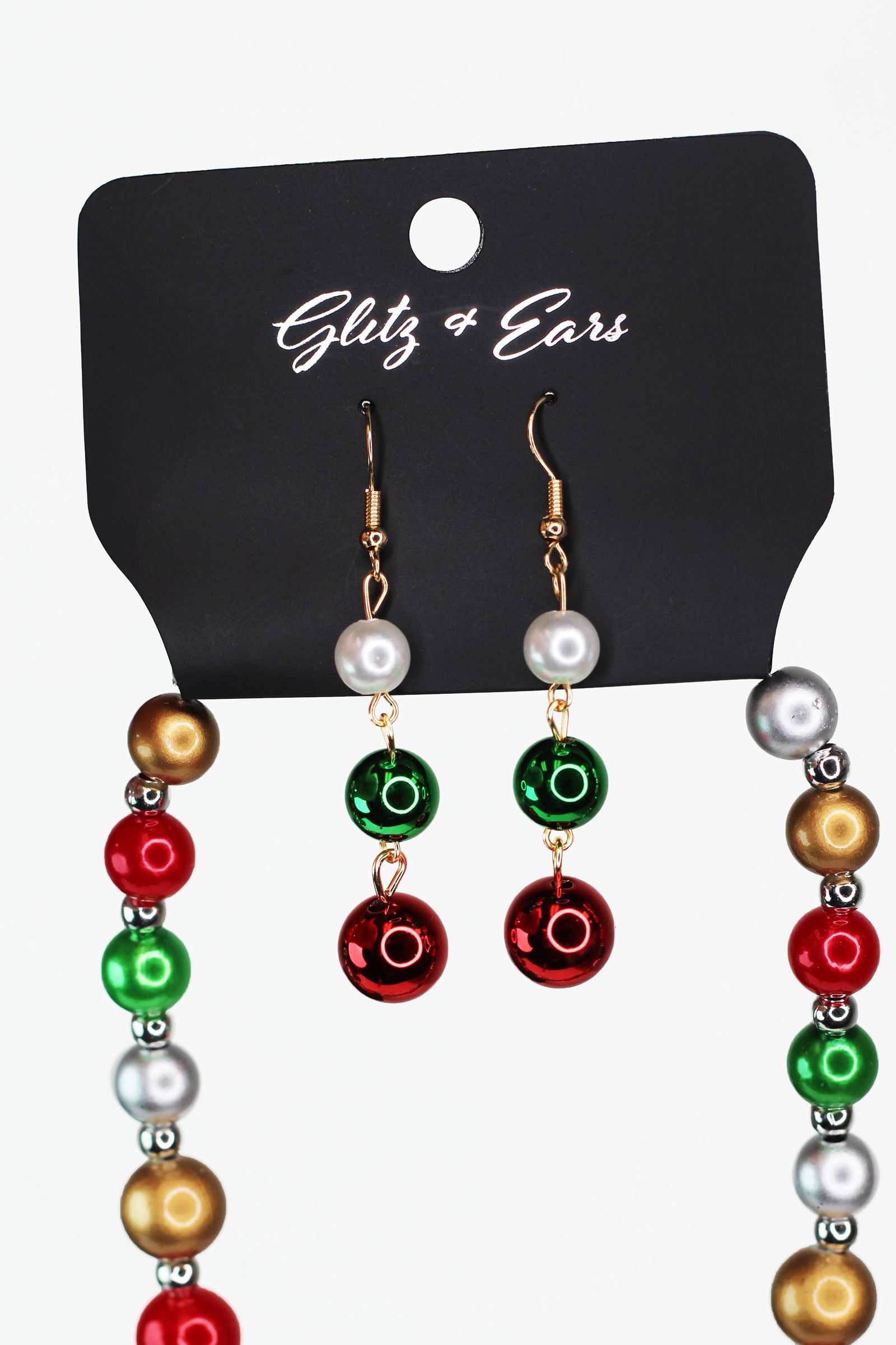 Christmas Bow & Multicolor Bead Necklace