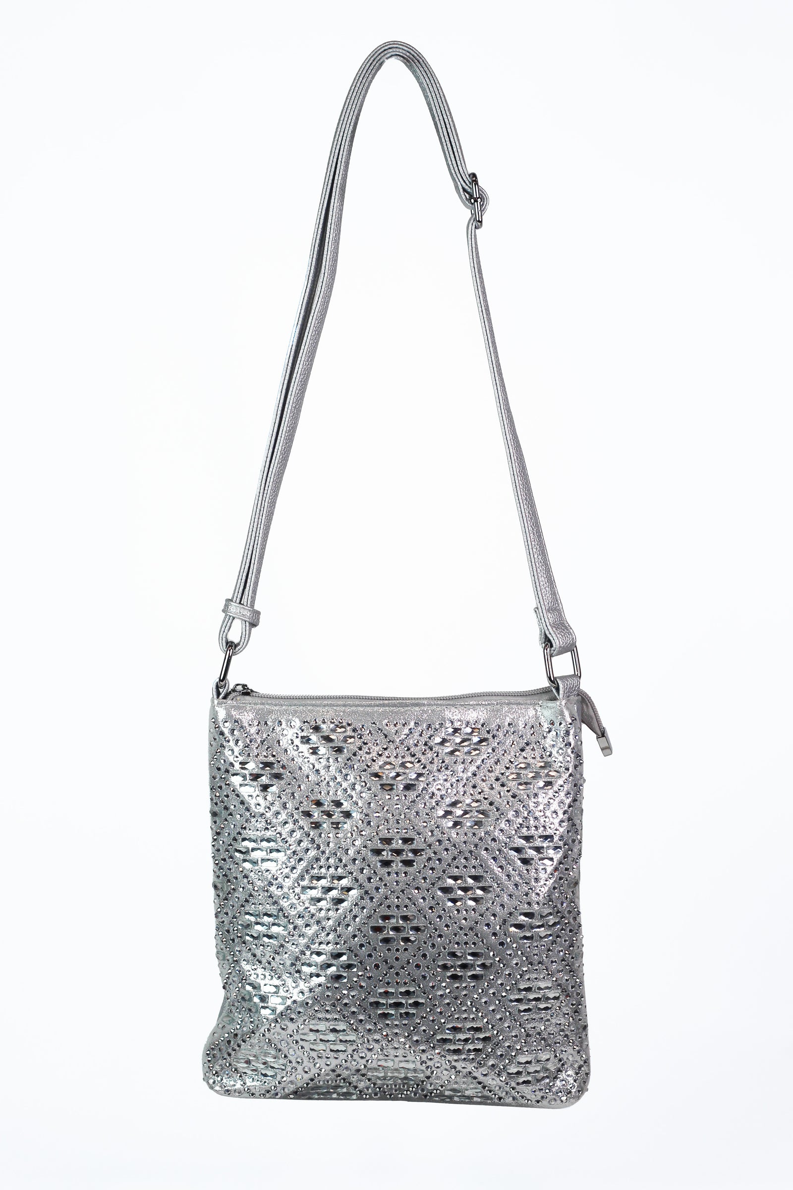 Diamond Shape Design Multi Sized Rhinestone Studded Accent Messenger Bag