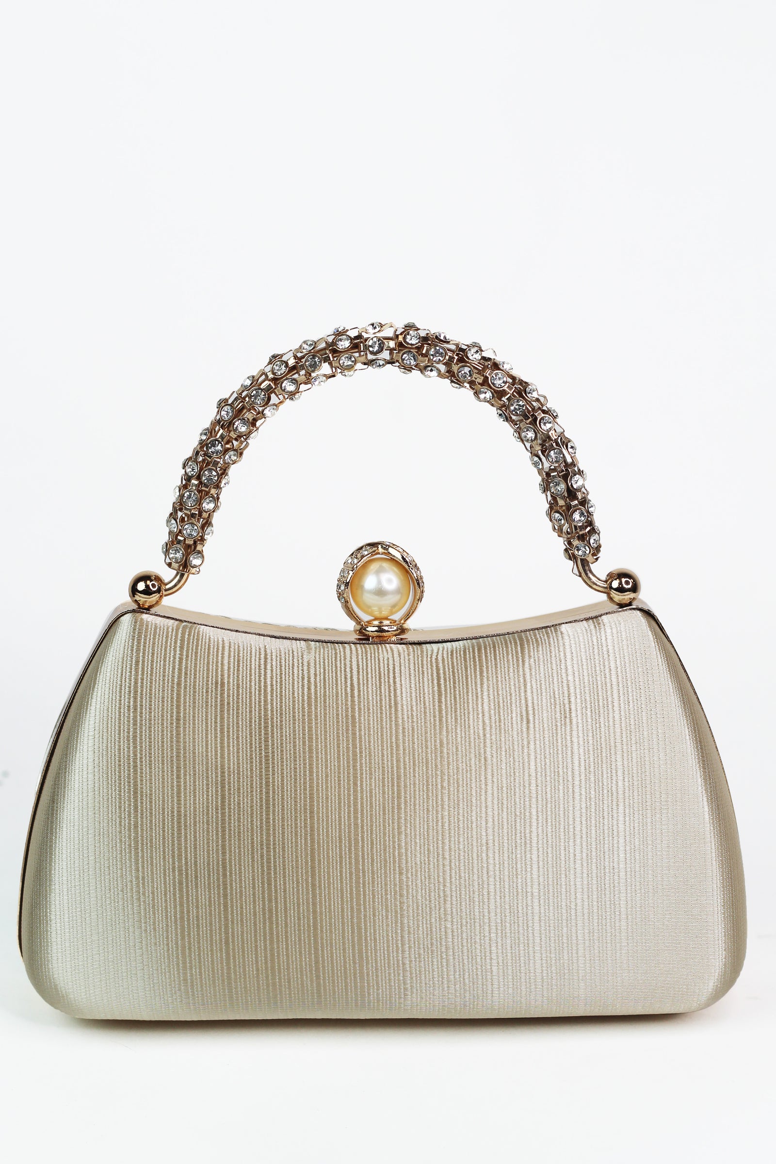 Satin Clutch w/ Pleated Overlay & Pearl/Rhinestone Closure