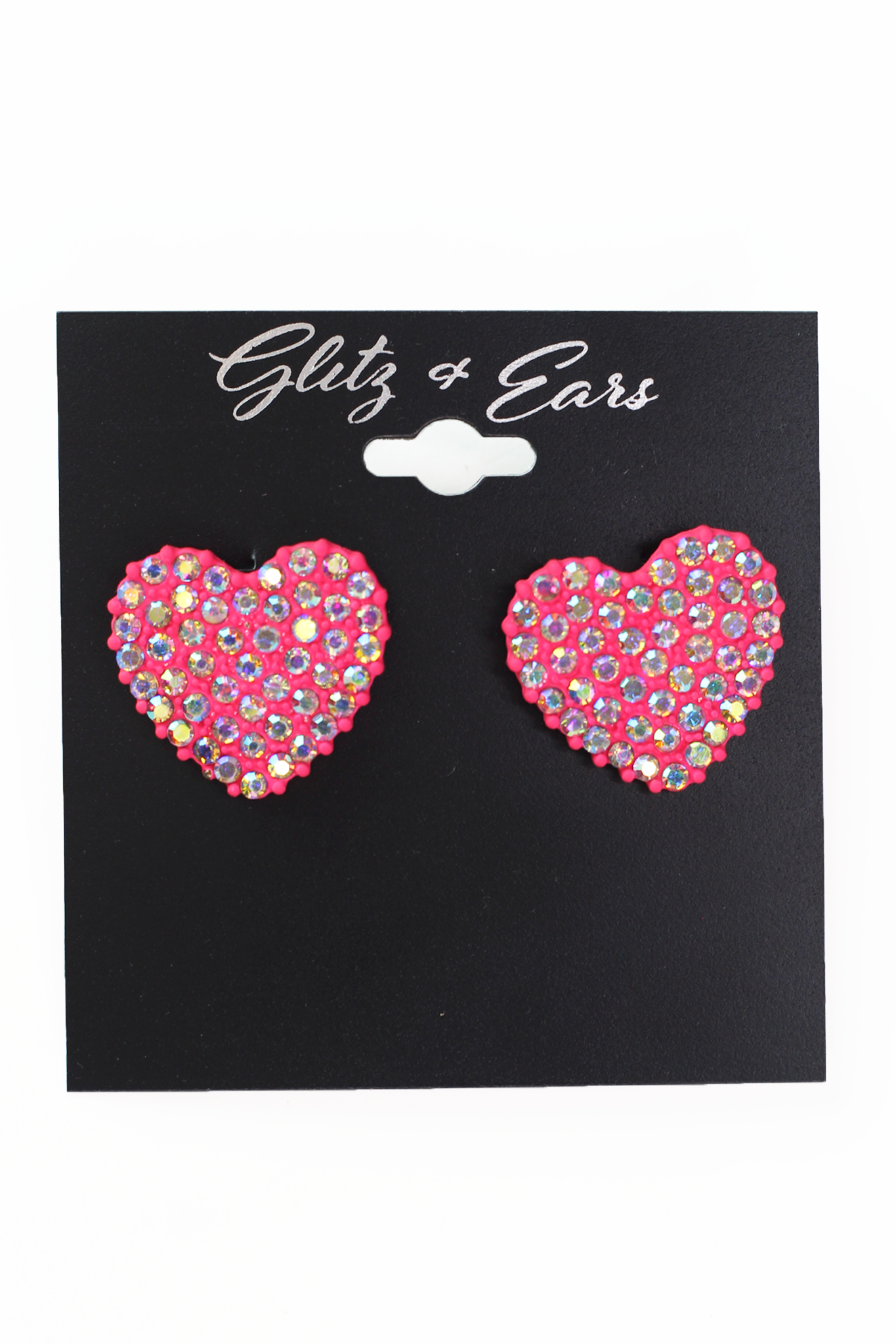 Large Rhinestone Heart Stud Earrings