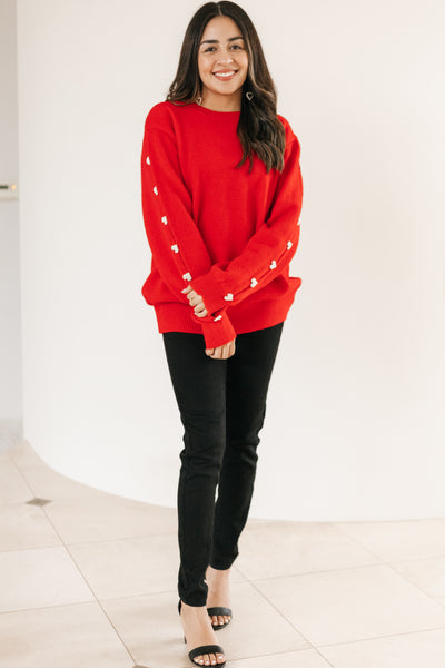 Pearl Heart Button Sleeve Sweater (SALE)