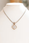 Two Tone Clover Pave Pendant Necklace