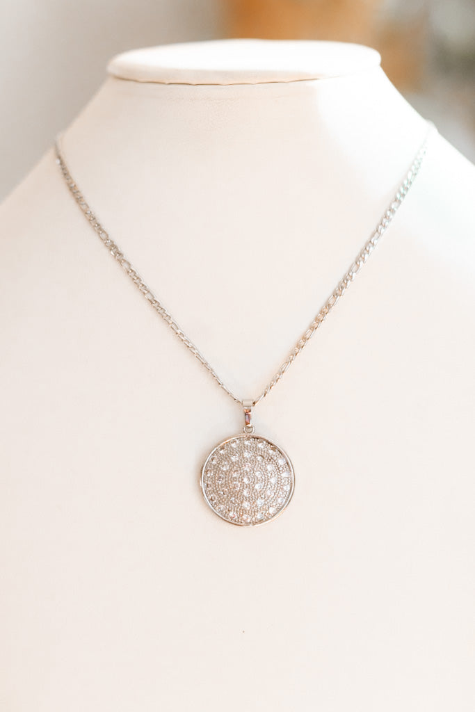 Round Pave Style Pendant Necklace