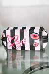 Striped "Love & Kisses" Makeup Bag