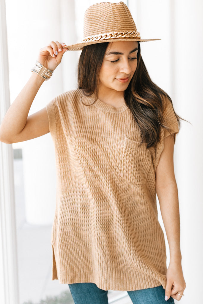 Sleeveless Loose Fit Ribbed Sweater