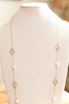 Long Pearl & Rhinestone Clover Necklace