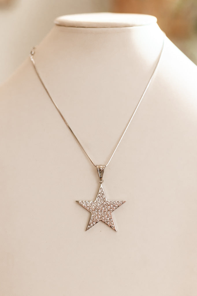 Flat Rhinestone Large Star Necklace