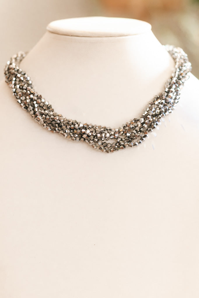 Shiny Beaded Multi Stand Twist Necklace