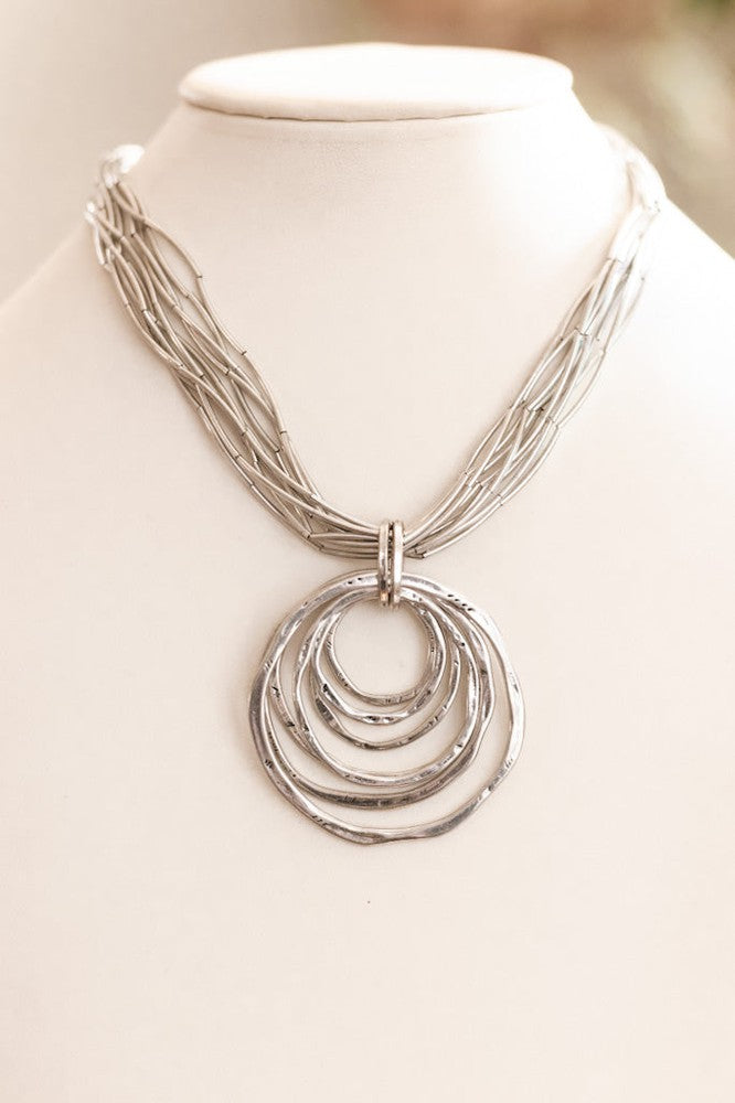 Multi-Circle Pendant with Bar Chain Necklace