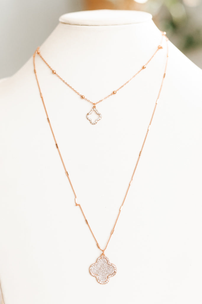 Double Strand Clover Rhinestone Necklace Set