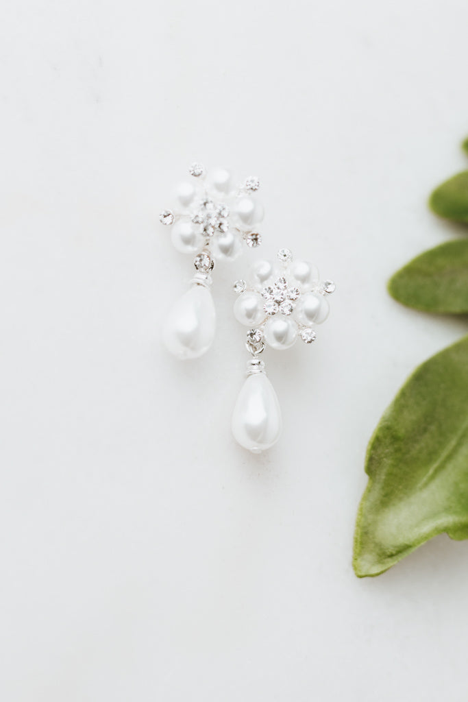 Pearls & Flower Cluster Post Teardrop Earring