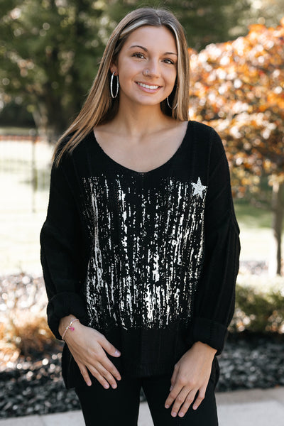 V Neck Italian Sweater with Metallic Silver Accent