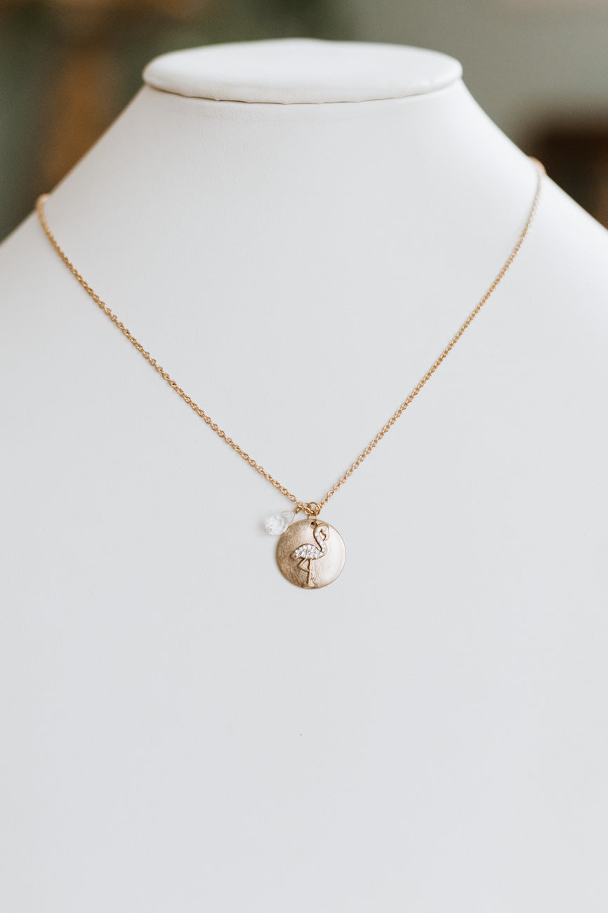 Rhinestone Flamingo Pendant Dainty Chain Necklace (SALE)