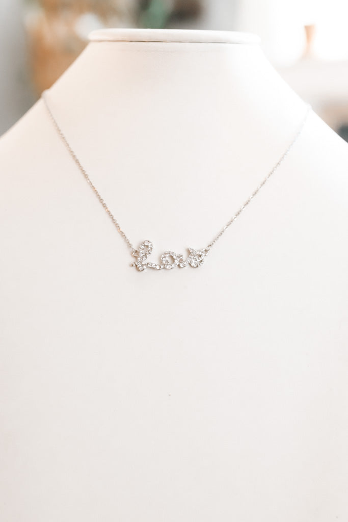 Medium Rhinestone Cursive Love Necklace