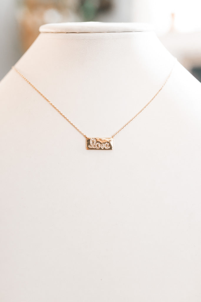 Rhinestone Cursive LOVE Bar Dainty Chain Necklace