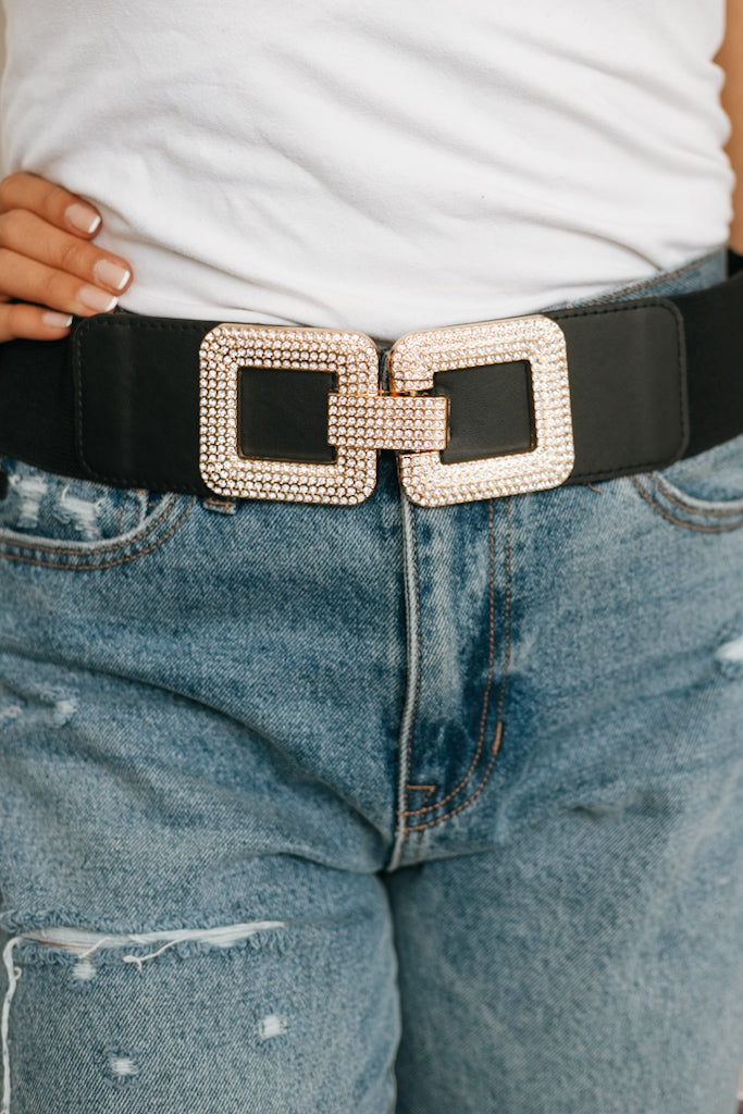 Connected Rhinestone Squares Stretch Belt